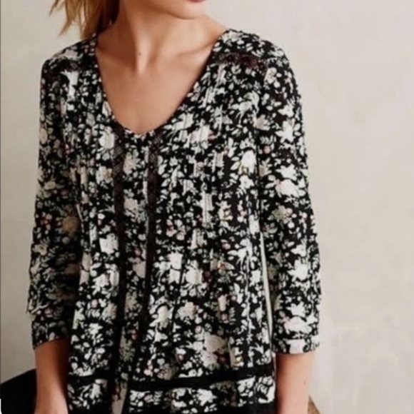 Maeve By Anthropologie Pleated Boho Whimsigoth Top Sz 10 - Picture 2 of 6